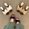 High Heels French Temperament Purple Fluffy Shoes Women's Shoes Wear 2025 New Autumn One-word Plush Cotton Slippers