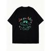 Oversized T Shirt Black See You Later Crocodile With Sunglasses And Sparkles Print Casual Streetwear For Women