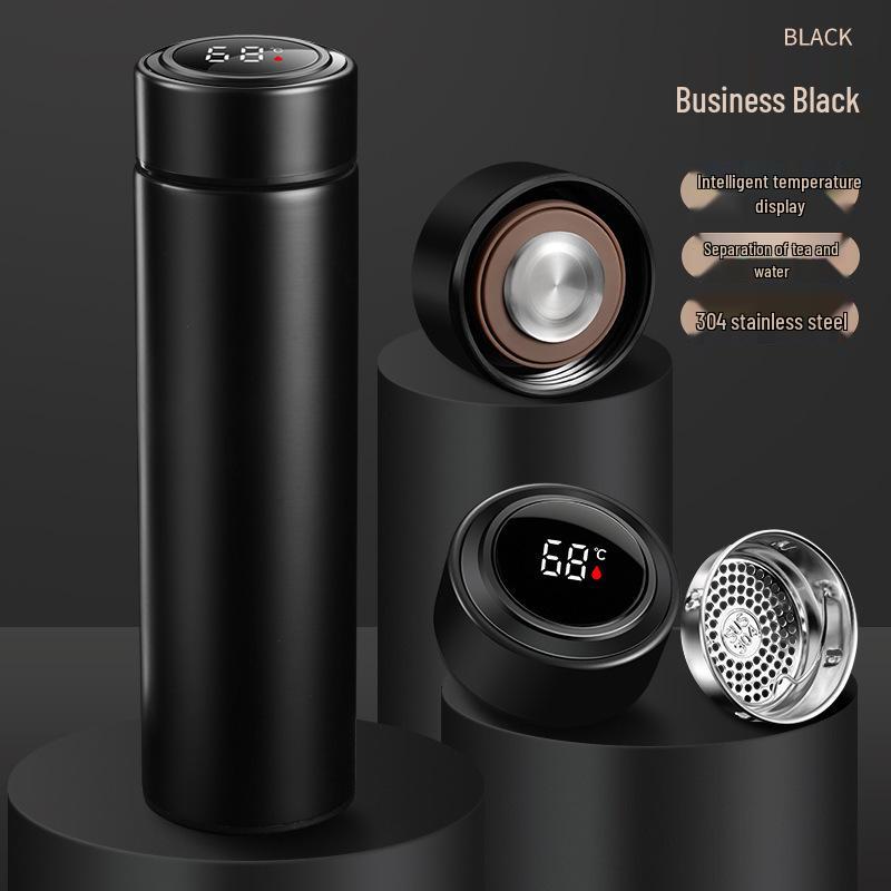 Smart Stainless Steel Insulated Cup with Temperature Display - 304 Vacuum Business Straight Cup for Tea and Water Separation