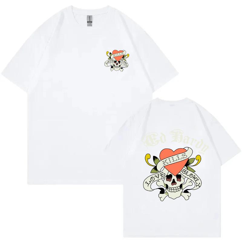 Summer Men Fashion Cotton TShirt Trendy Skull&Hearts Print Tops Male Casual Y2K O-Neck Clothing Women Hip Hop Short Sleeve Top