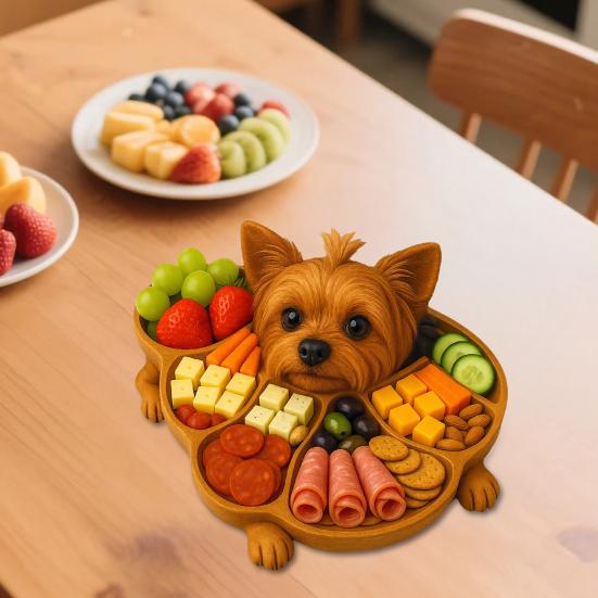 Wooden Serving Tray with Multiple Compartments Rustic Dog Shape Cheese Meat Fruit Snack Board for Parties Family Dinners Farmhouse Decor Gift