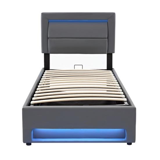 Upholstered Bed Large Storage Space LED Lighting Sturdy Construction Good Load Capacity with USB Ports Modern Upholstered Bed Bedroom