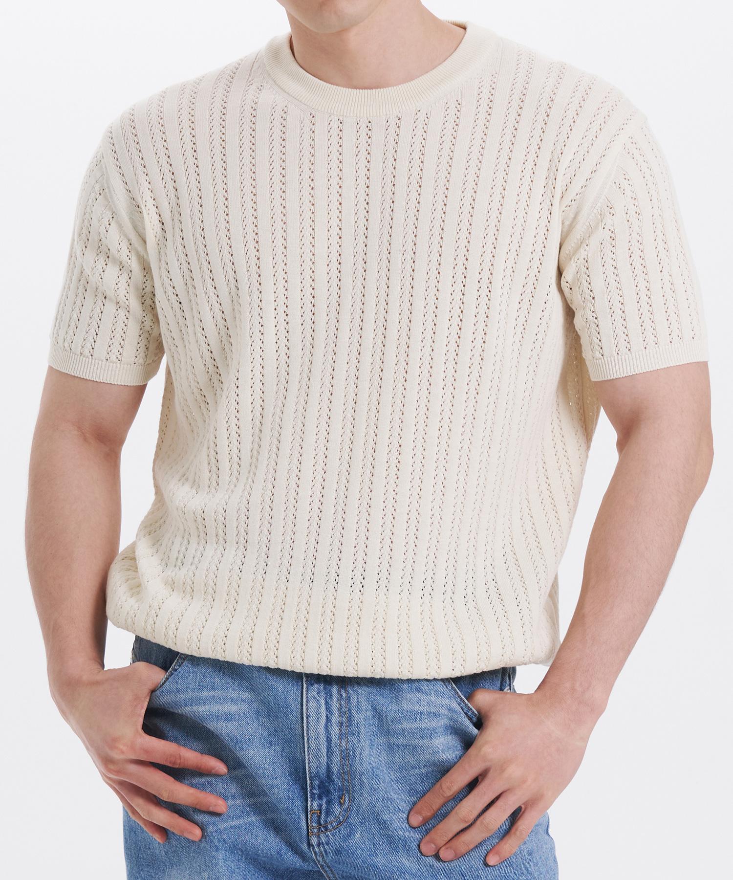 Poder Washable Muscle Fit Crochet Round Knit [Natural Ivory] Xl