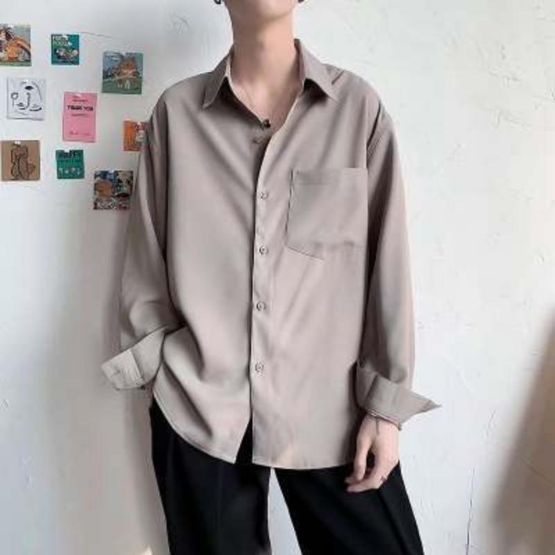 Men's Loose Long-sleeved Shirt, Wrinkle-free Solid Color Shirt.