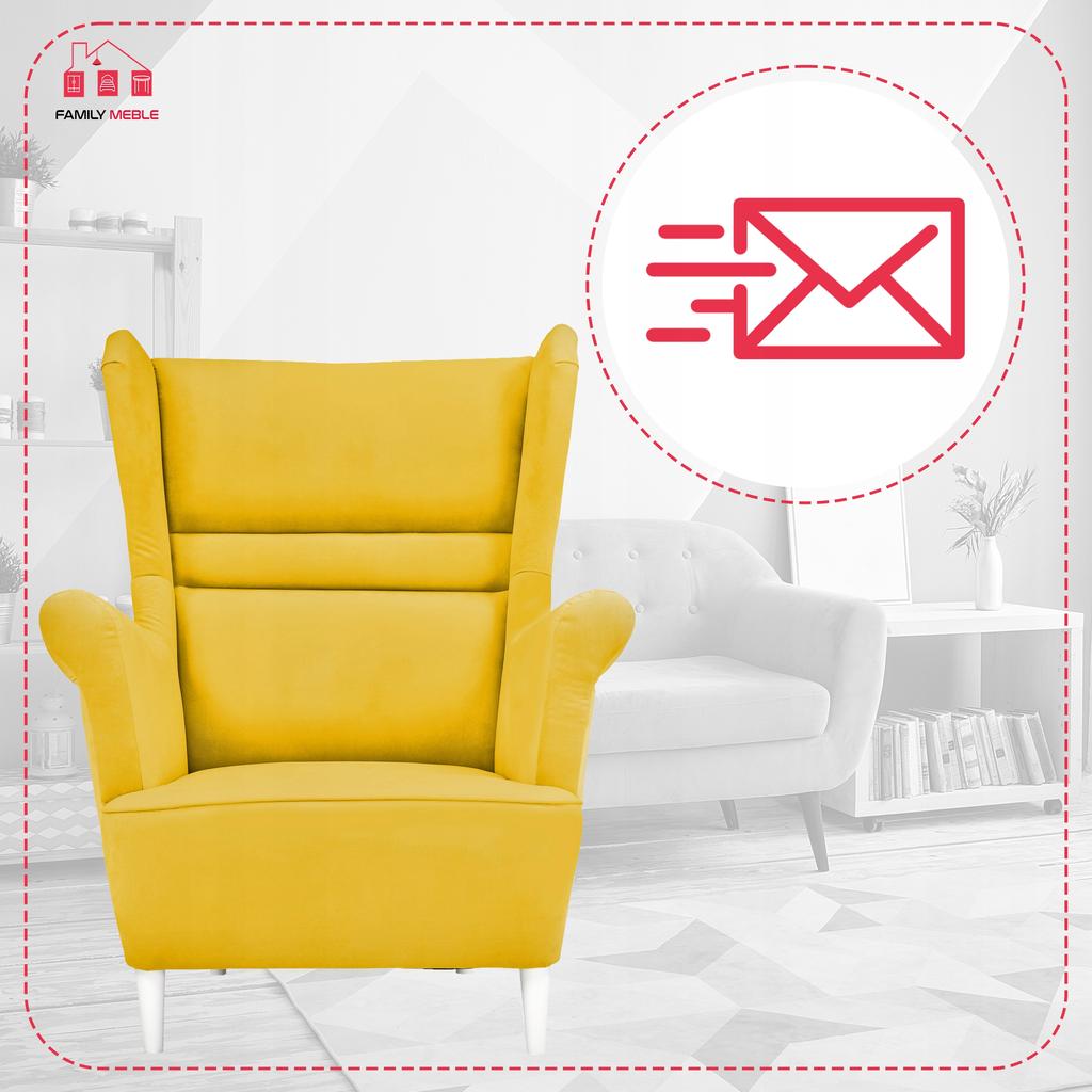 Zoja Scandinavian Family Meble Wing Chair, Lemon Yellow, Profiled