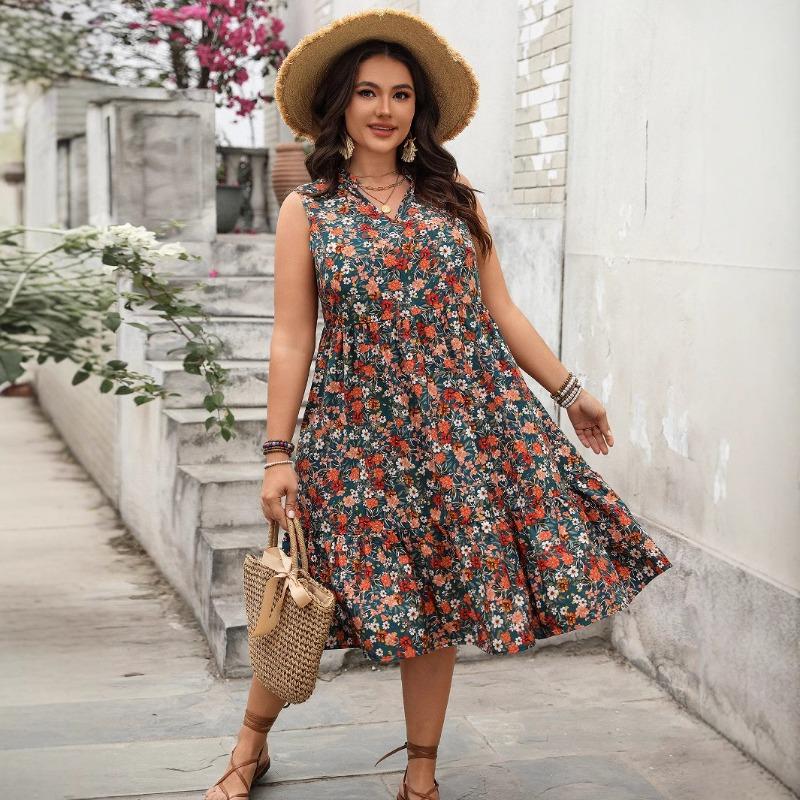 

Женское платье Весна/Лето Темперамент Элегантная Мода Платье Без Рукавов с Принтом, Омолаживающим Возраст 4XL зелёный