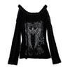 2026 Dark Gothic Fallen Angel Rhinestone Strappy Off-the-Shoulder Long Sleeve Women's Top