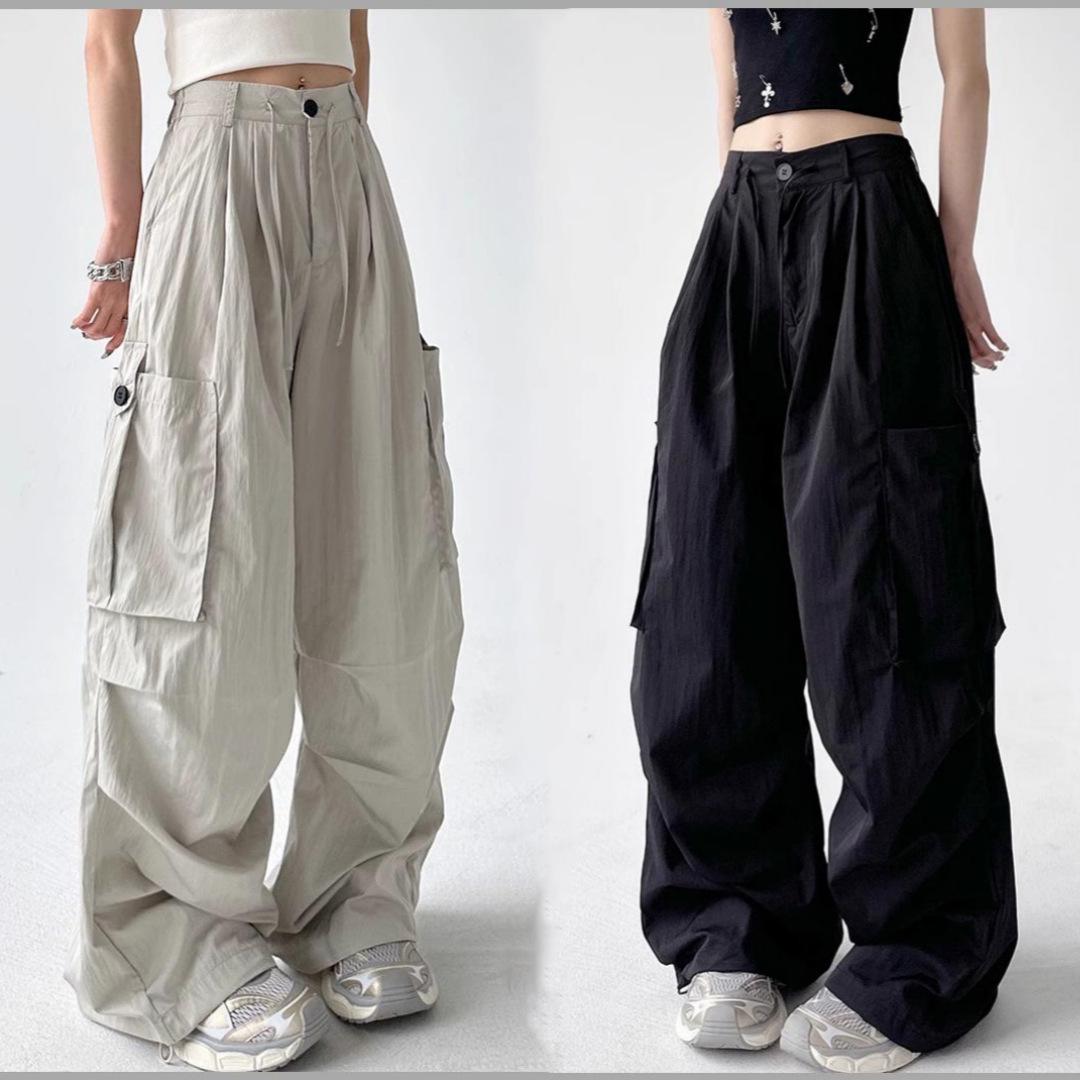 

Women s 2025 American Retro Wide-Leg Parachute Cargo Pants - Quick-Dry, High-Waisted, Loose Fit S