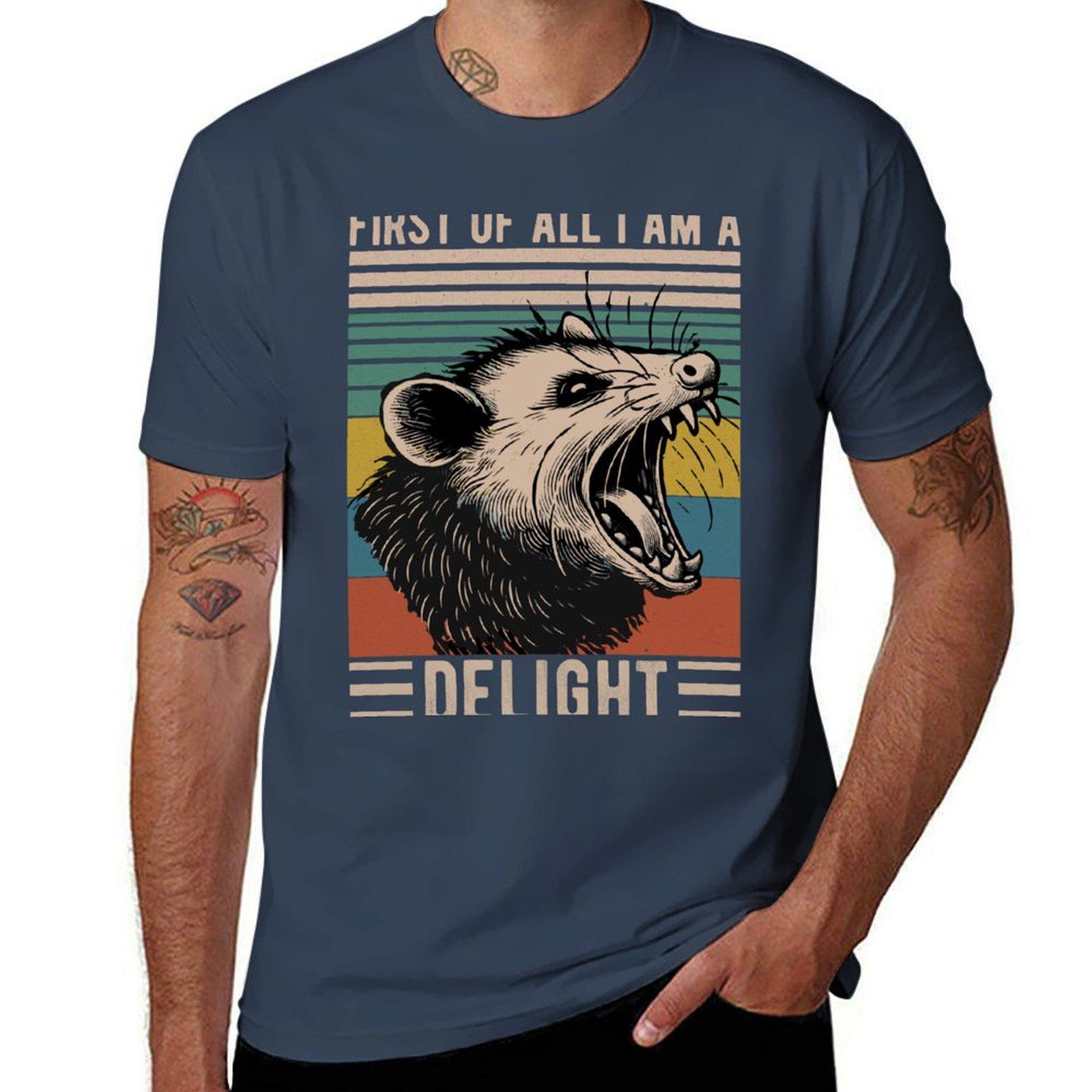 First Of All Im A Delight Funny Angry Opossum Possum Cool Tshirt Casual Trendy Short Sleeve Tshirt S