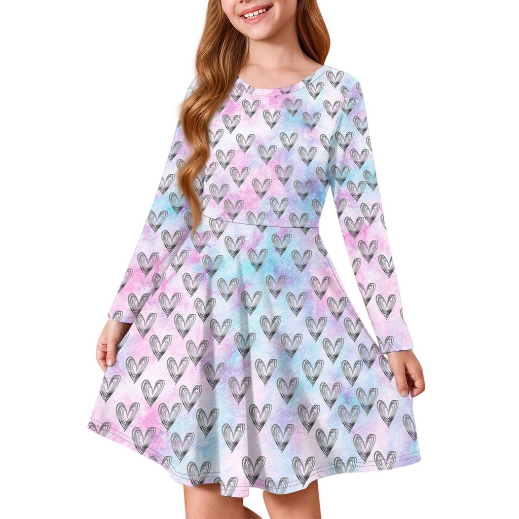 Girls' Summer Princess Dress - Long Sleeve A-Line T-Shirt Dress Valentine's Day