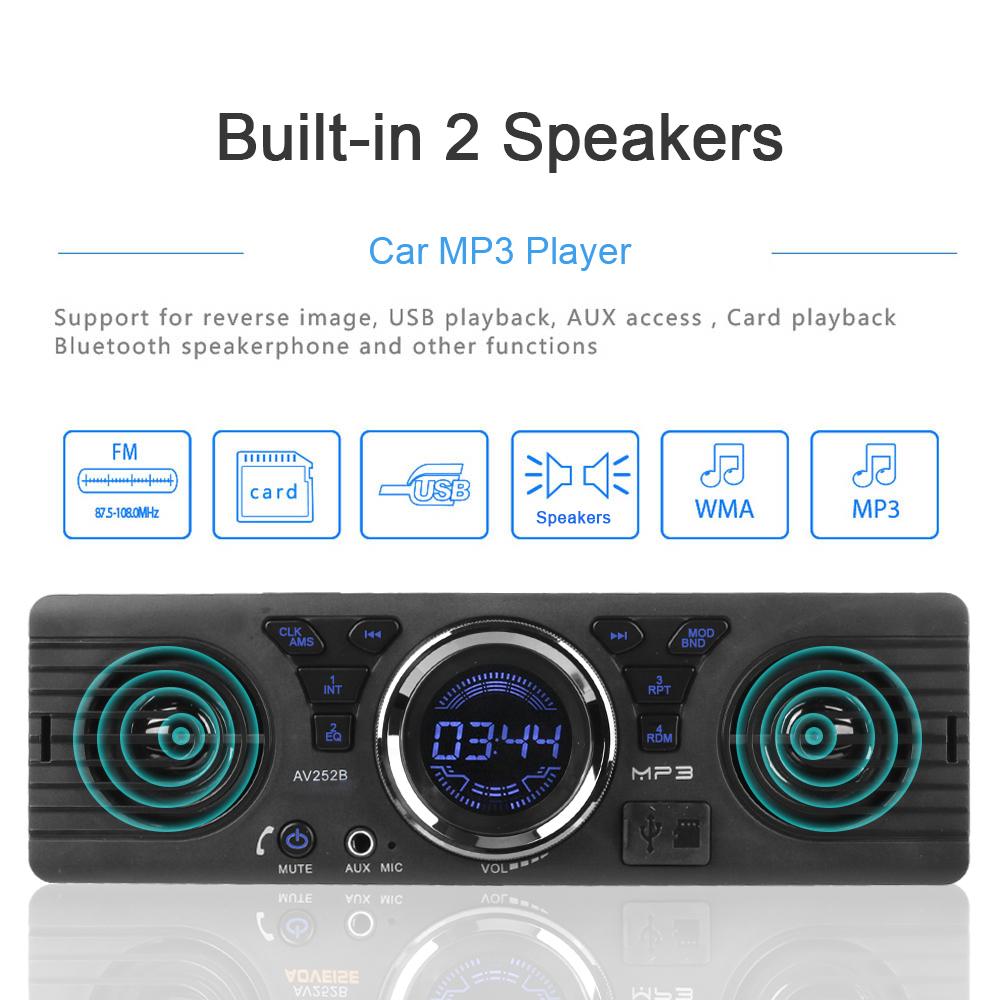 Auto-radio Car Radio Bluetooth Hands-free Built-in 2 Speakers AUX Input 1 Din Digital Clock MP3 Player FM Audio USB TF Card