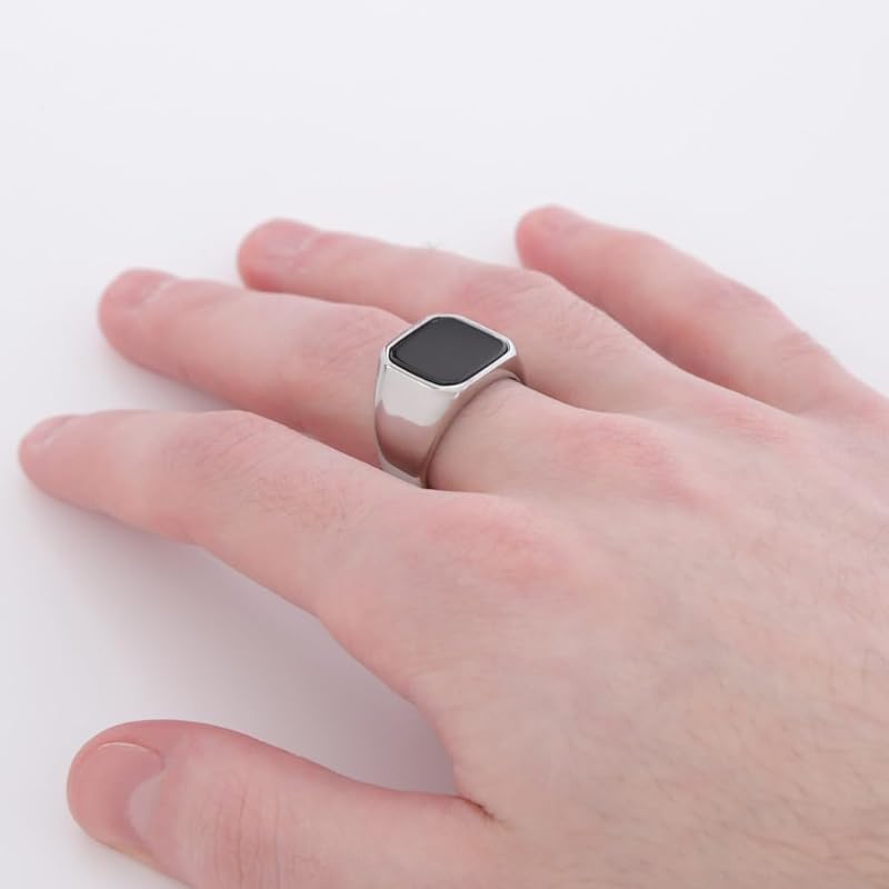 [sakuto] Ring Men's Signet Ring Stainless Steel Square Square Black (14)