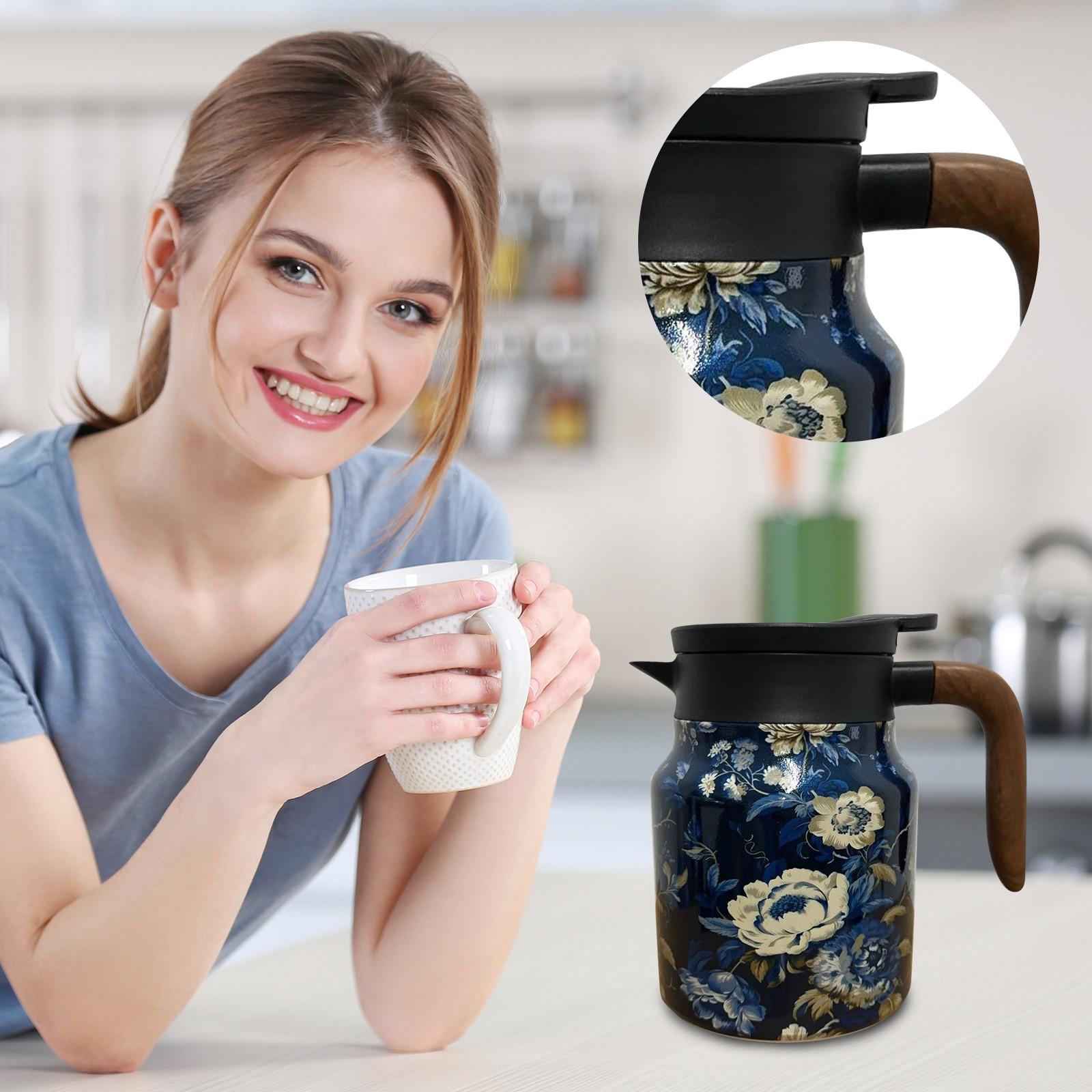 

Вінтажний чай із квітковим візерунком, чайник, вбудована заварка для чаю з вінтажним квітковим візерунком, термічний графин із нержавіючої сталі з кришкою для гарячих напоїв One Size фіолетовий