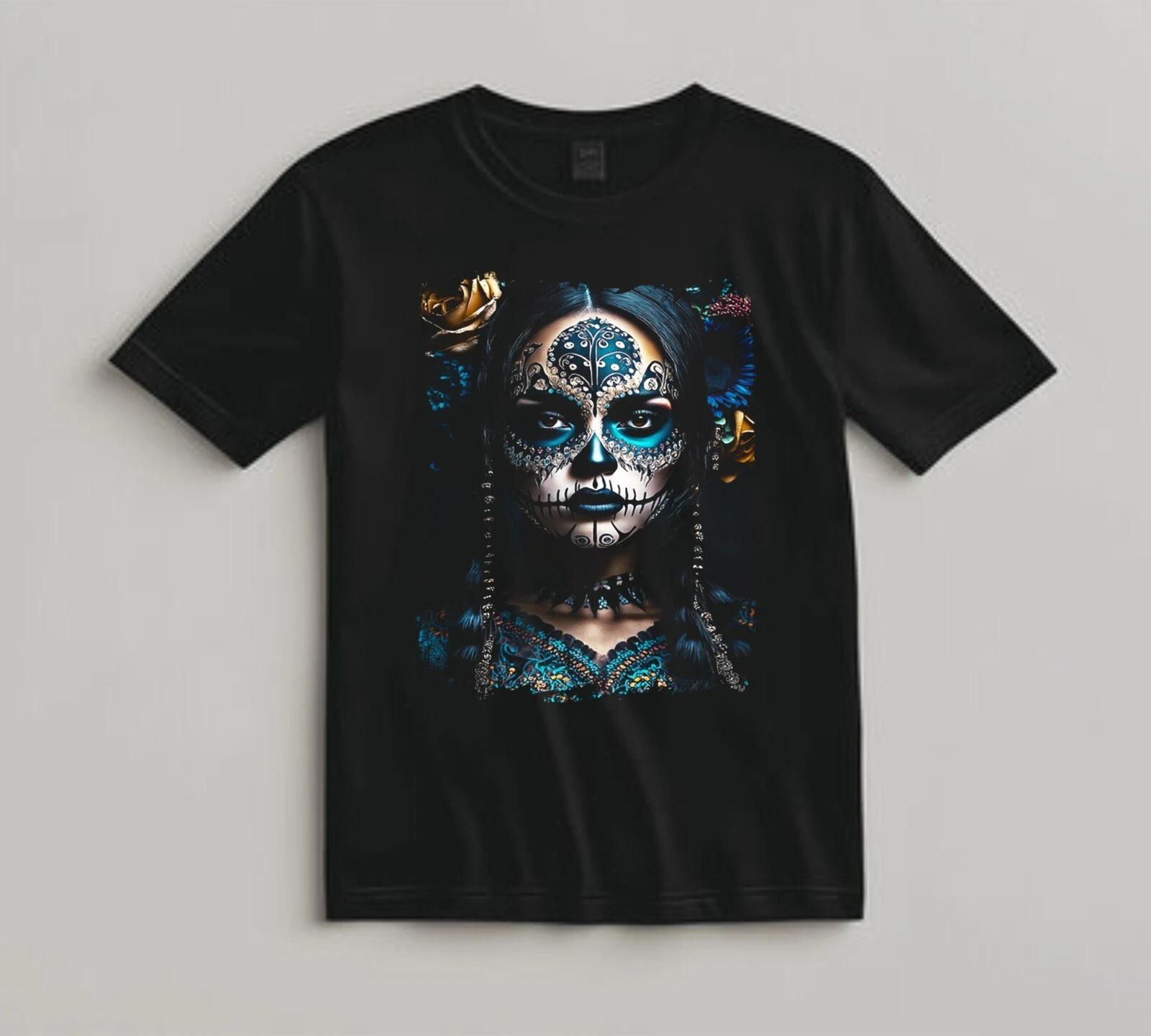 Día de los Muertos Shirt Blue Sugar Skull Art Graphic T Shirt Mexican Culture XL
