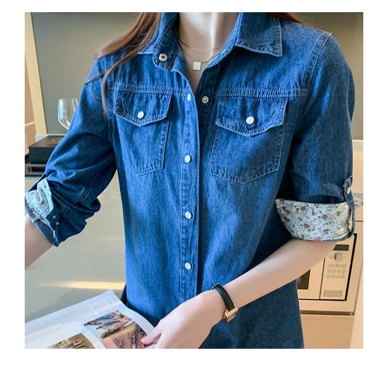 Camicia Casual in Denim a Maniche Lunghe alla Moda da Donna Stile Coreano Ampia Nuova con Rever Primavera e Autunno Ufficio Blusa Lunga Streetwear Top Giacca Abbigliamento