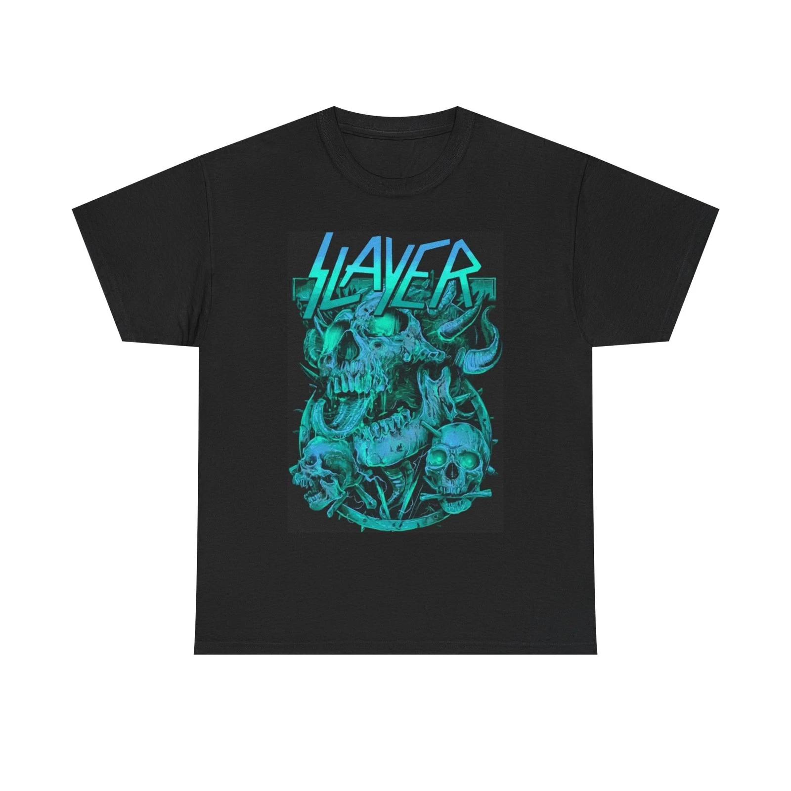 

Slayer Tshirt Rock Band Skull neon Graphic metal Unisex Heavy Cotton Tee vintage S