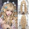 Harajuku Long Blonde Cosplay Wig 28inch Lolita Wig with Bangs Princess Curly Wavy Wig  Carnival
