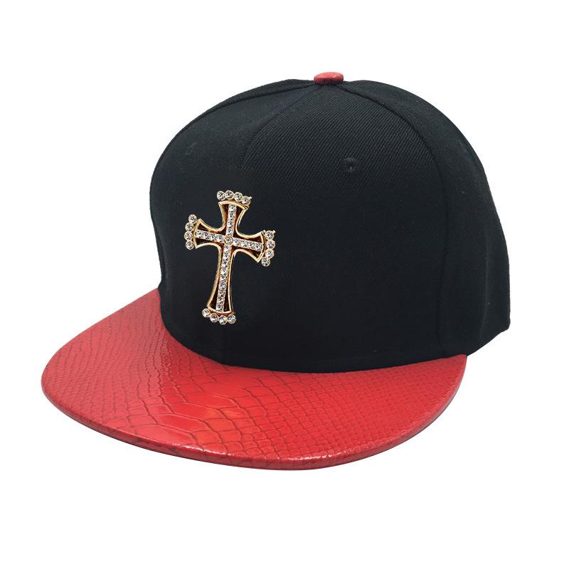 Crocodile Grain Hip Hop Baseball Cap with Rhinestone PU Leather Brim