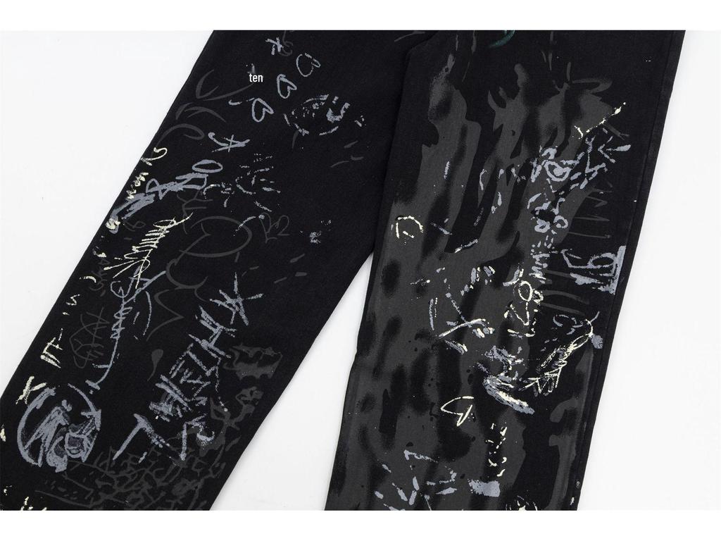 American Graffiti Letter Print Unisex Wide-Leg Jeans