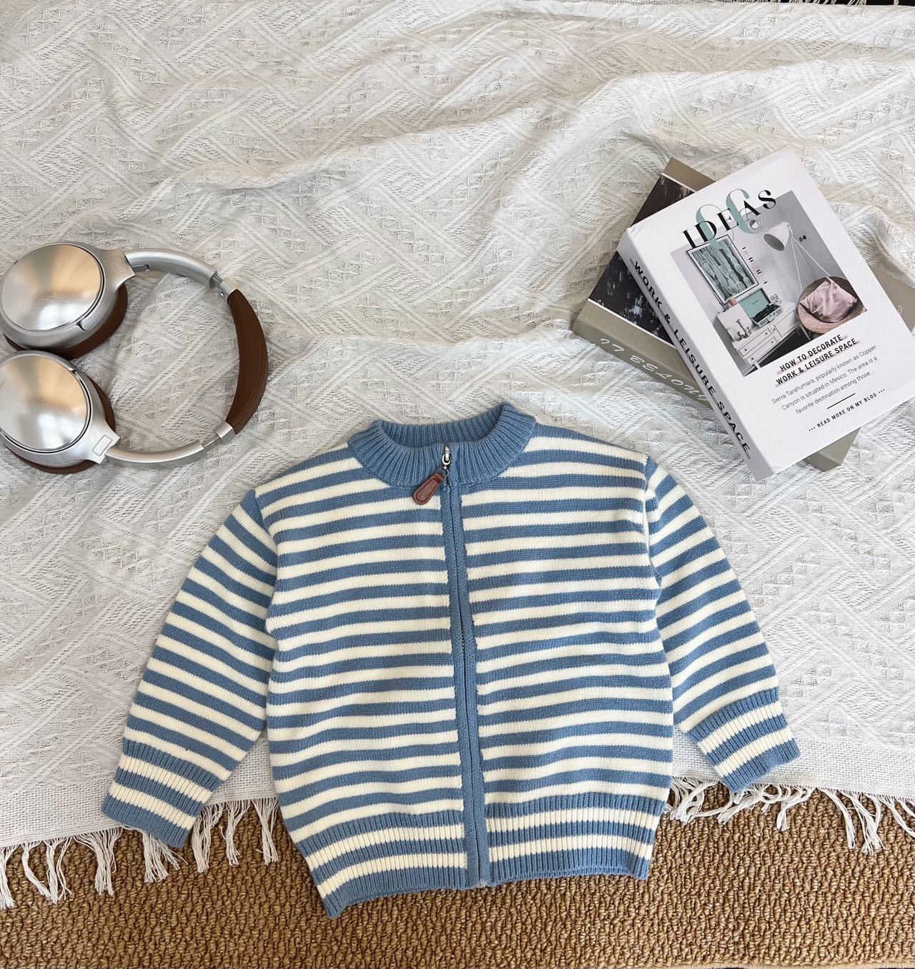 Girls Autumn Striped Zip Up Knit Cardigan Trendy Sweater Coat For Big Kids 90