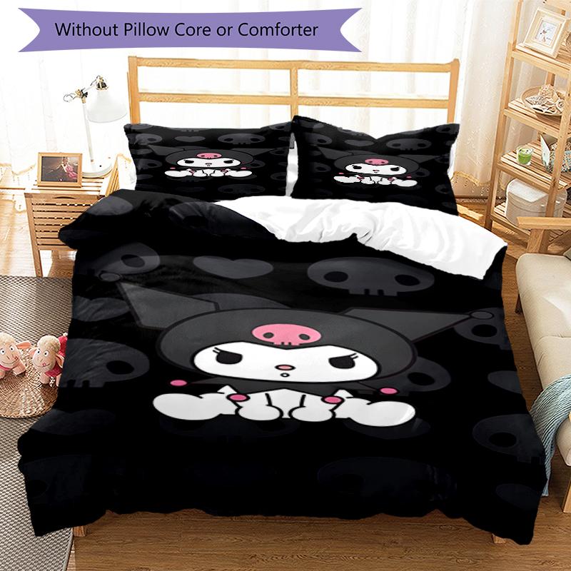 3pcs Sanrio Kuromi pattern bedding set duvet cover set includes duvet cover &pillowcases, perfect all season bedroom decoration & gift