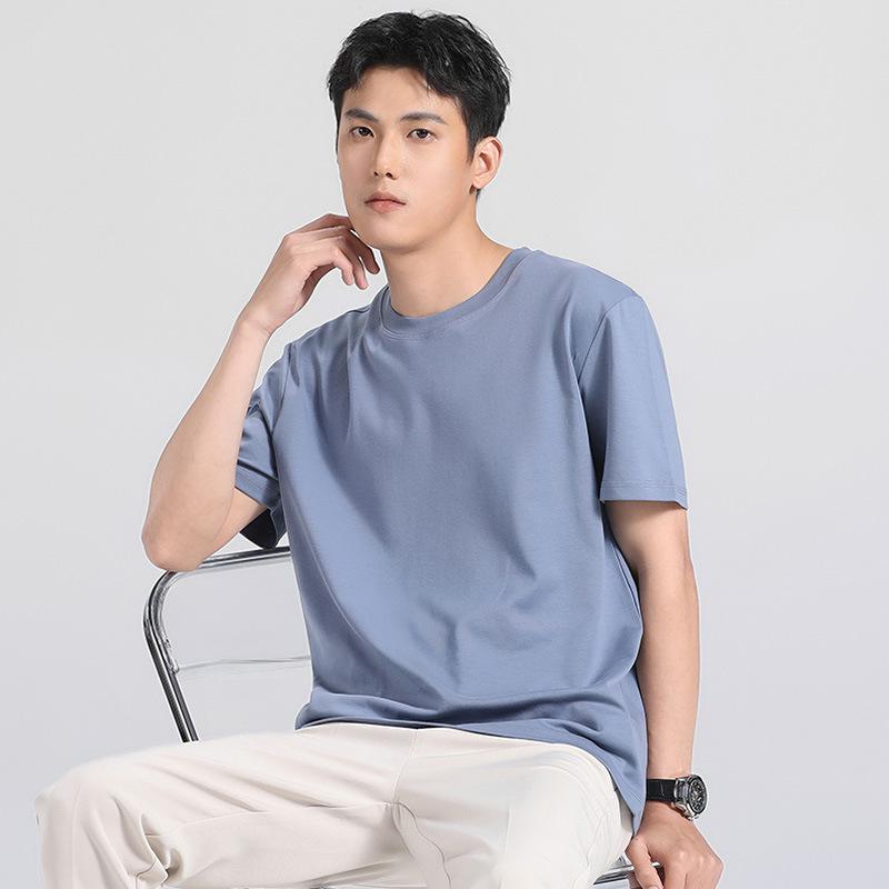Men s Premium Cooling Ice Silk Short-Sleeve Cotton T-Shirt, 270g, Loose Fit L (115-135 jin) джинсовый синий