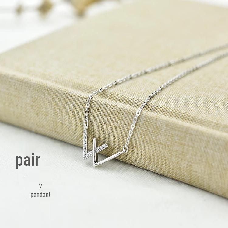S925 Sterling Silver Geometric W Necklace - Korean Style, Simple Fashion for Best Friends