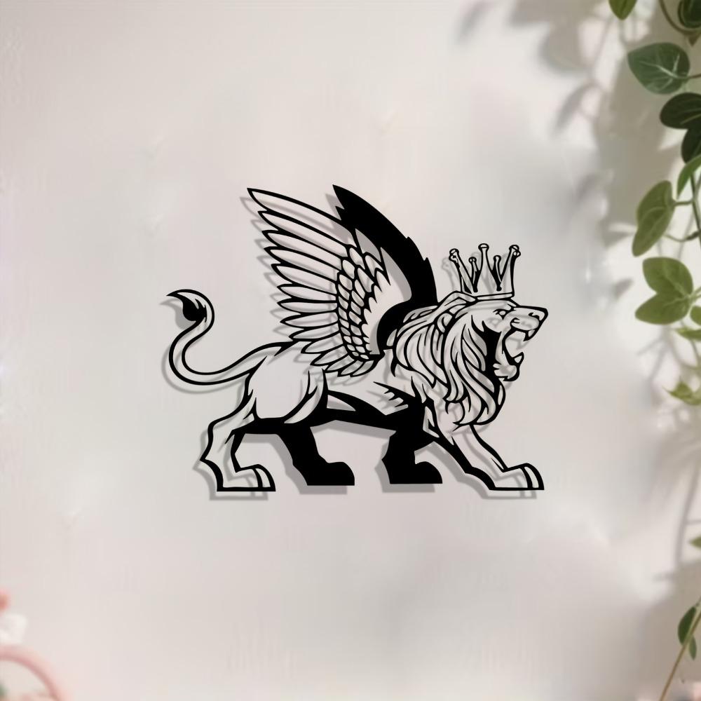 1pc Metal Winged Lion Wall Art, Mythical Iron Sculpture for New Year Christmas Gift, Weatherproof Home Garden Fence Decor