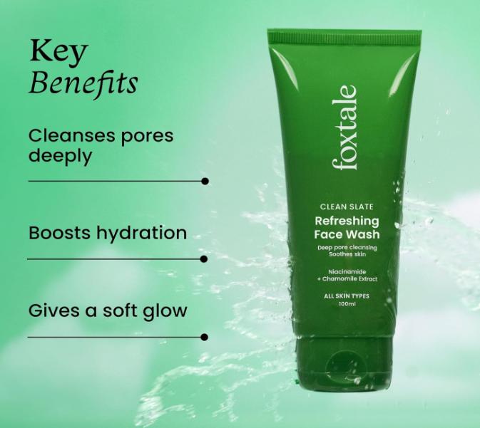 Foxtale Refreshing Face Wash for Deep Cleansing with Niacinamide, Hydrates & Brightens For Man & Women 100ml