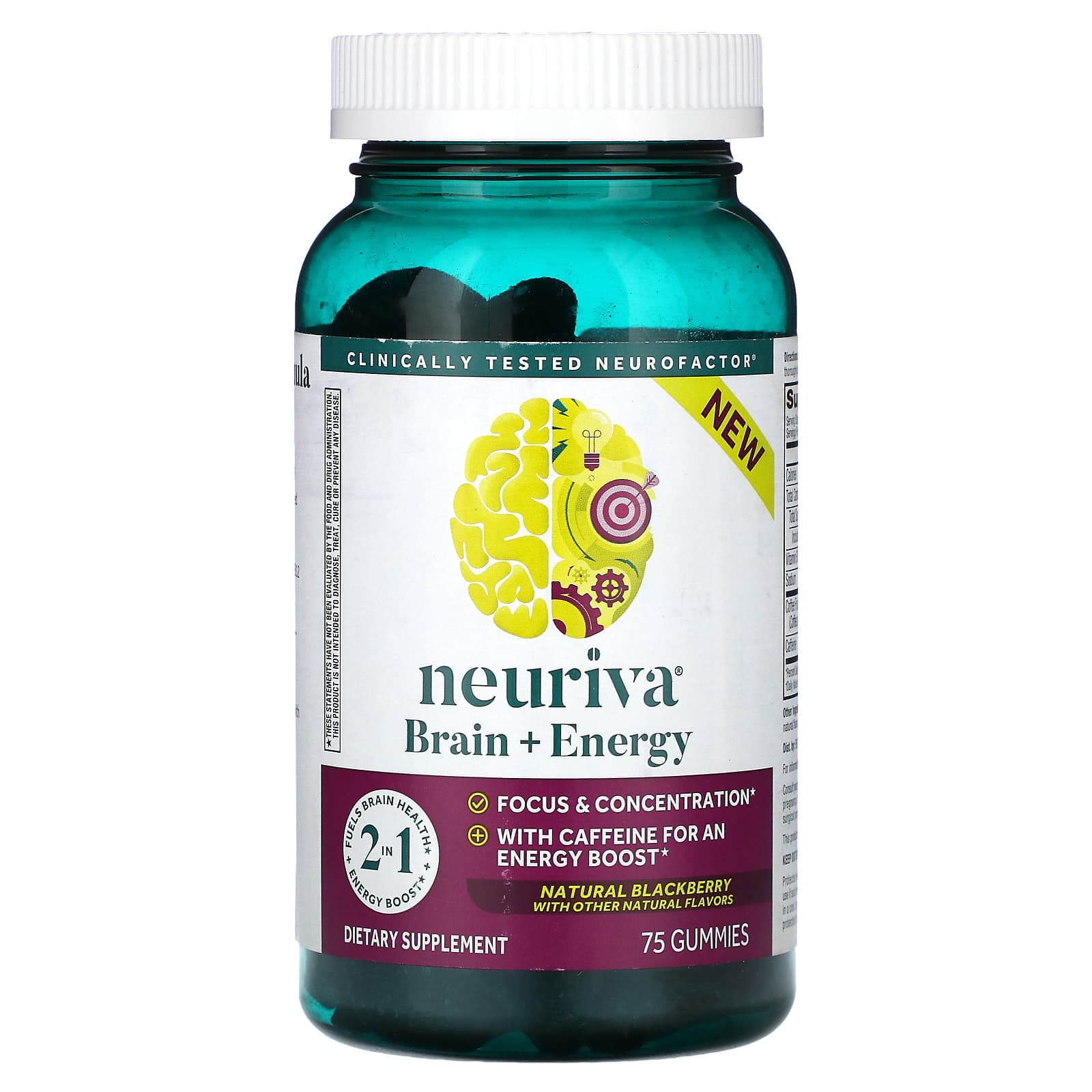 

Neuriva, Brain + Energy, Natural Blackberry, 75 Gummies
