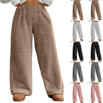 Damen Herbst/Winter Einfarbig Modische Fleecegefütterte Freizeithose Locker Geschnitten Bequeme Fleecehose