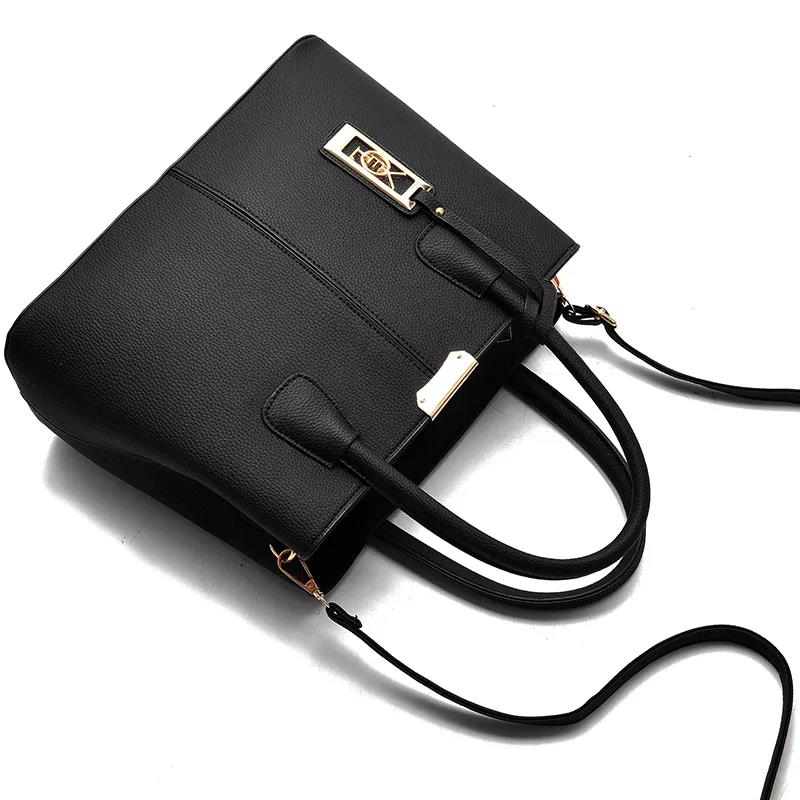 Women's Soft Leather Handbag Large Capacity Single Shoulder Messenger Bag Solid Color Leather Bag for Office Ladies