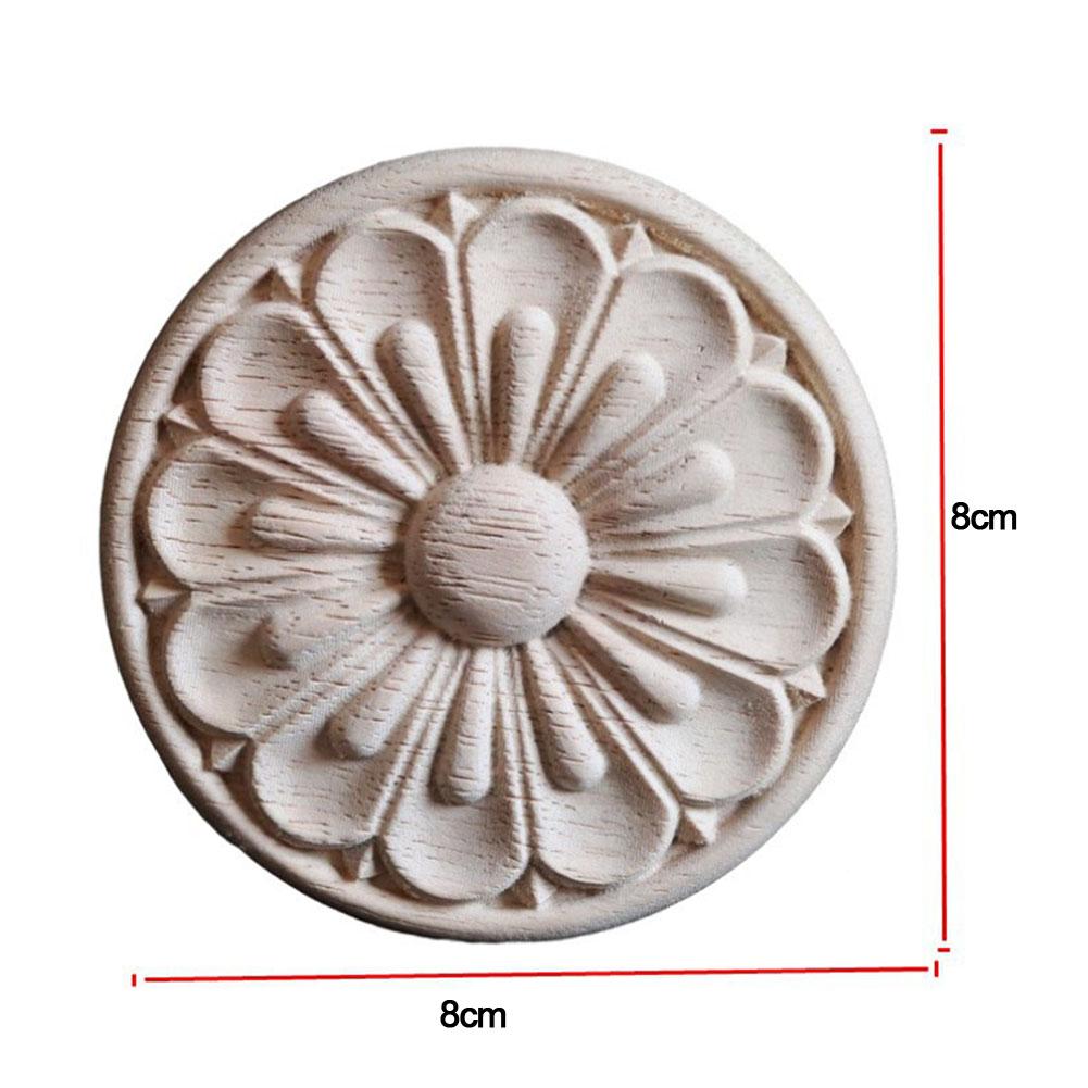 DIY Wood Applique Round Wood Carving Decal Home Hotel Restaurant Unpainted Wood Well Polished Exquisite Patterns