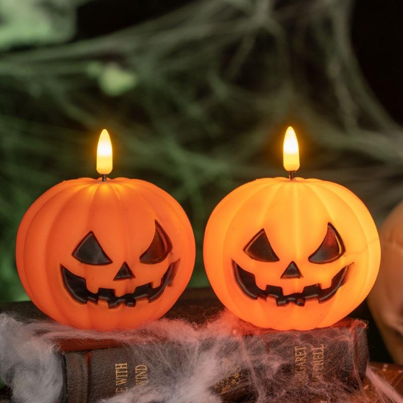 Halloween Decorations: Glowing Pumpkin Candle Lights Table Ornaments Atmosphere Setting Props
