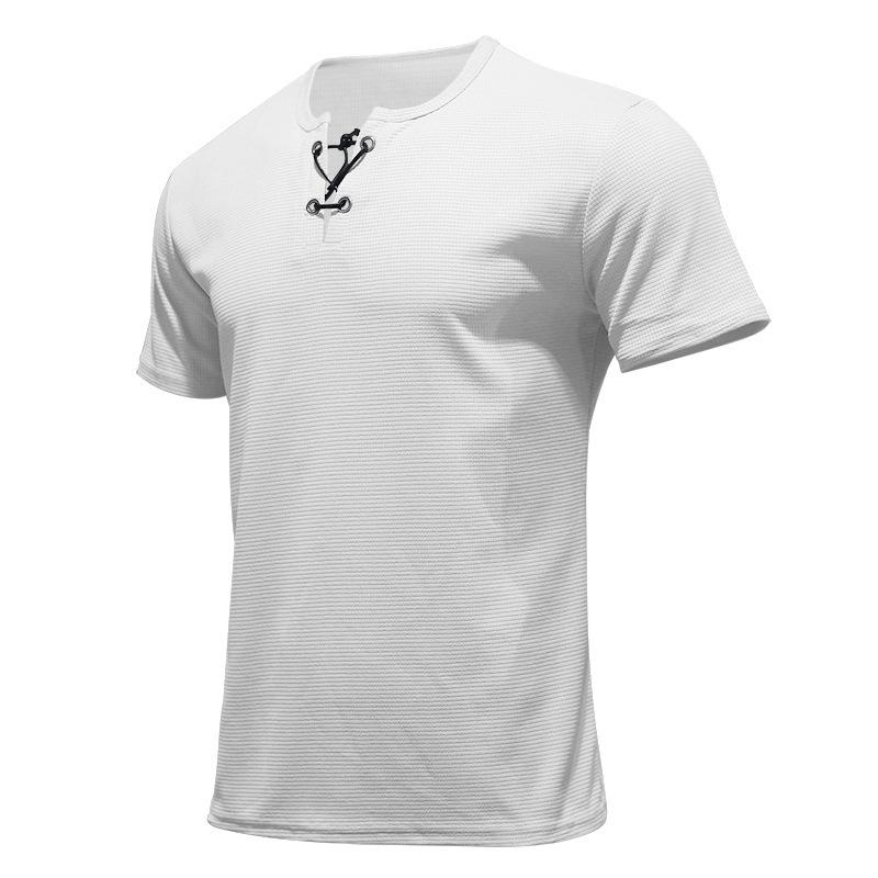 Camiseta Henley de Verano para Hombre de Corte Slim con Cordones - Transpirable Manga Corta Deportes Casual Moda