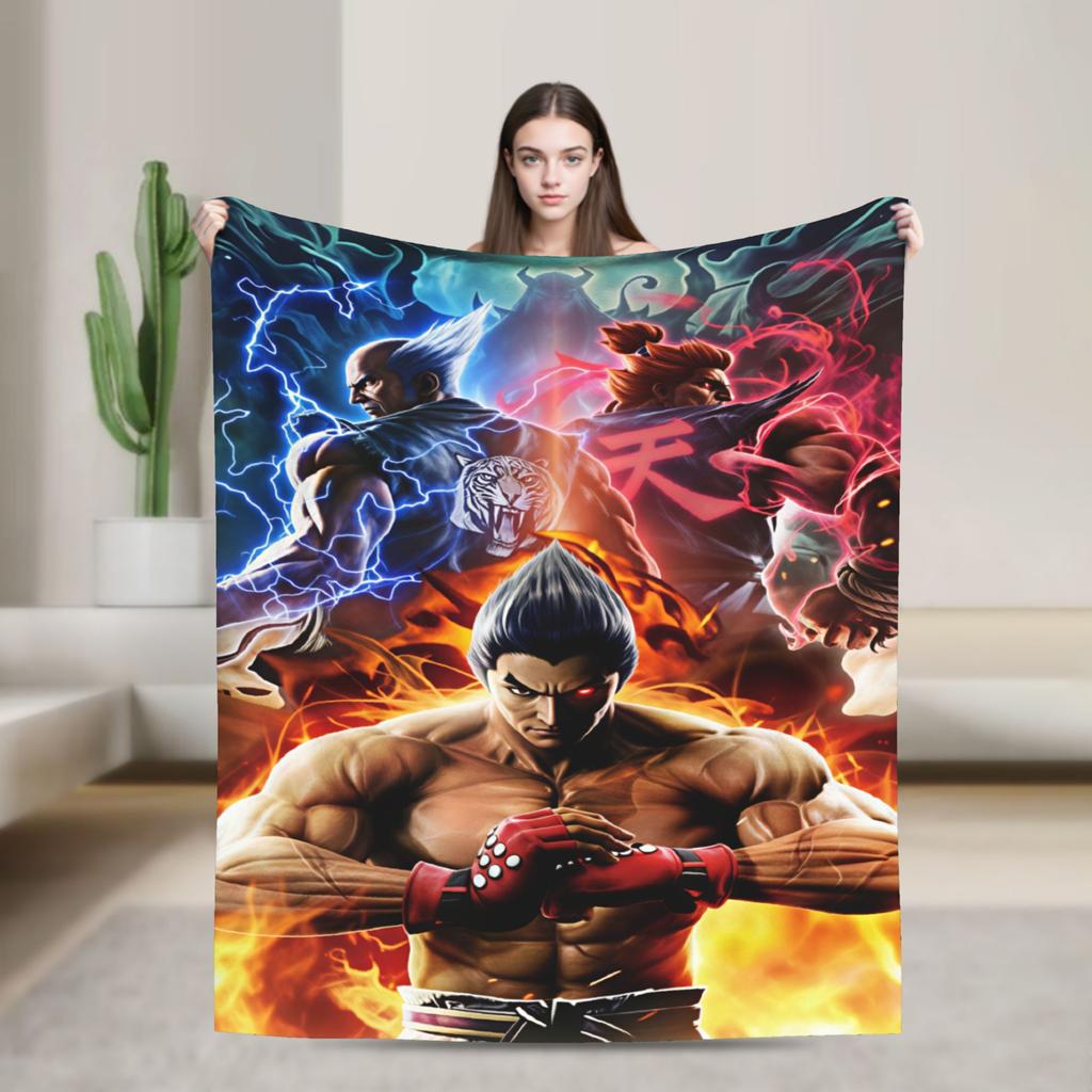 Super Soft Blanket Picnic Tekken Throw Blanket Flannel Bedspread For Couch Chair Aesthetic Sofa Bed Cover