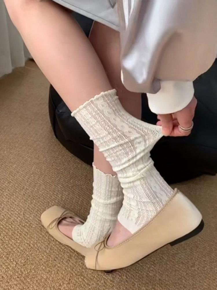 3Pairs Summer Thin Twisted Mesh Breathable Ruffle Leg Warmers Paired with Knee High Boots Ballet Stamped Foot Pile Up Leg Covers