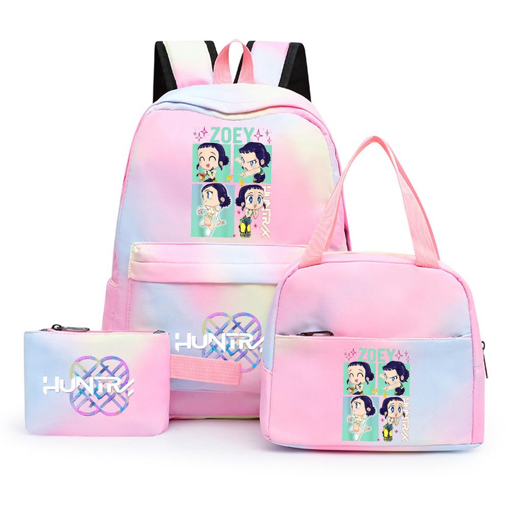 3Pcs/set Cartoon K-Pop Printed Backpack with Pencil Case Lunch Bag for Teenager Girl Boy Bookbag Kid Gift Large Capacity Waterproof Travel Bag