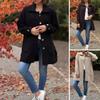 Women Solid Color Coat Fall Spring Cardigan Jacket Long Sleeves Turn Down Collar Single Breasted Buttons Loose Fit Dating Commuting