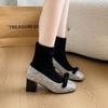 Fashion Square Toe Bling Women Snow Ankle Boots Bow Mid Heels Fad Sock Boots Suede Chunky Shoes 2024 Trend Winter Designer Botas Mujer