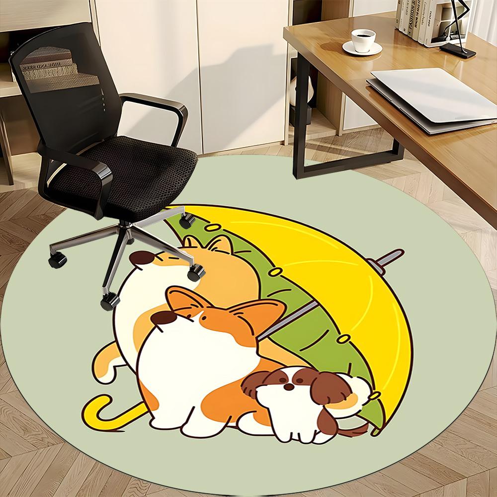 1pc Umbrella Dogs Office Round Area Rug, Under Office Chairs Bedroom Living Room Home Decor, Room Deco