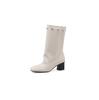 Cowhide two wear tall women's boots female knight boots autumn and winter new round head thick high heel sleeve tall stacking boots