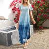 Women's Summer Floral Print Casual Loose Short Sleeve Beach Maxi Split Dress