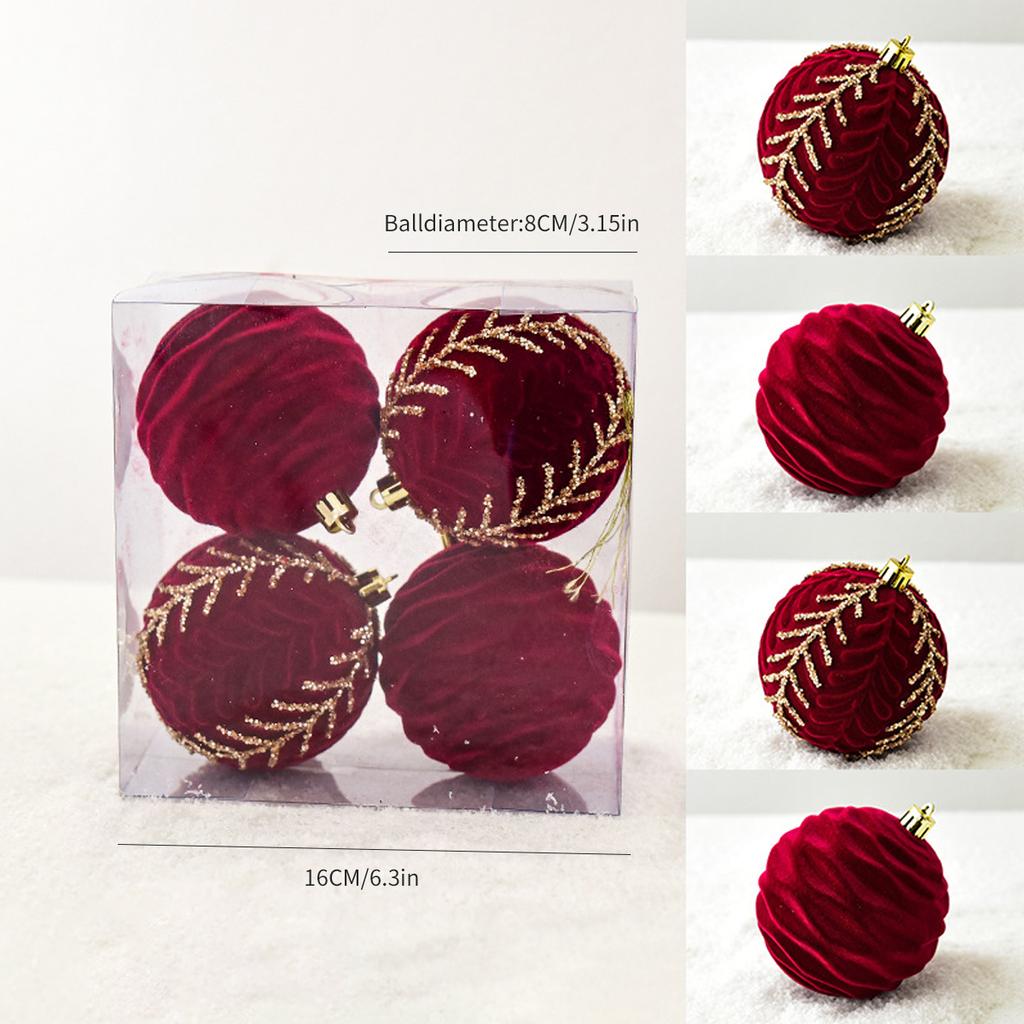 4 Red Painted Velvet Christmas Ball Ornaments Christmas Tree Baubles Christmas Decorations Home Party Decorations