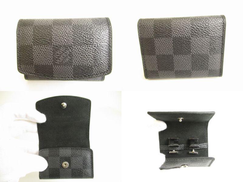 Authentic LOUIS VUITTON Damier Graphite Steel Black Leather Cufflinks Cuffs #9686  Seller Refurbished