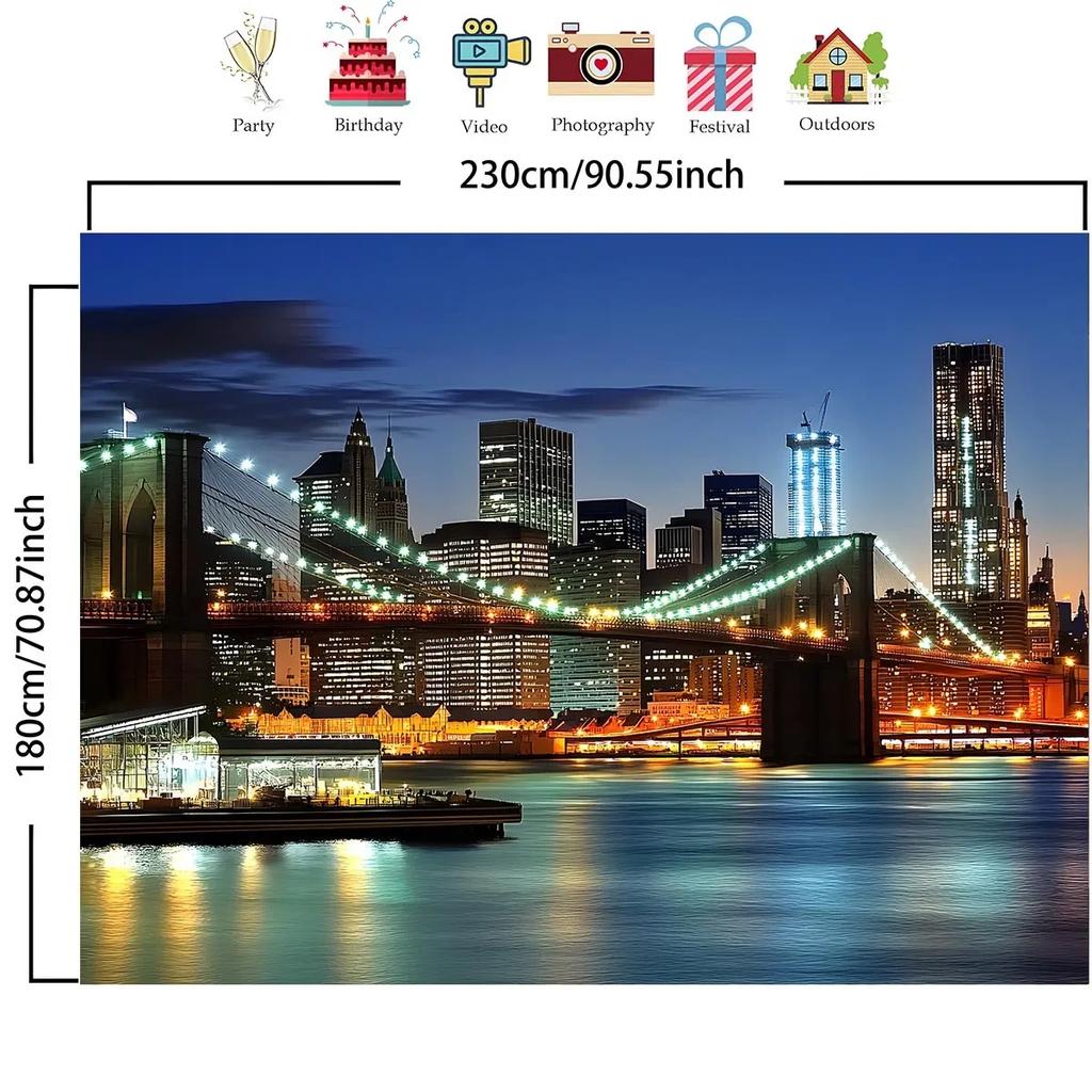 1 Polyester Fiber New York City Skyline and Brooklyn Bridge Background - Multi-functional Photography Banner