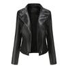Nouvelle Veste en Cuir Courte Ajustée pour Femme avec Col en Cuir PU, Vêtement d'Extérieur Fin à Manches Longues Printemps Automne