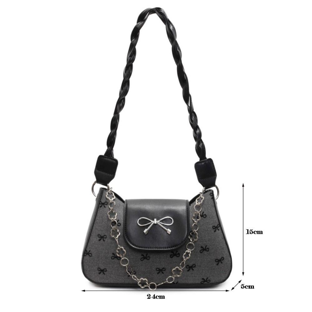 Trendy Retro Women Tote Bag Bow Design Polka Dot Stripe Pattern Crossbody Bag Large Capacity Shoulder Bag