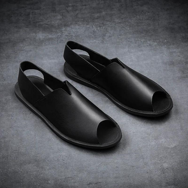 Fashion 2025 New Mens High Quality Casual Leather Sandals Fashion Roman Outdoor Walking Sandals Breathable Soft Bottom Comfy Beach Shoes