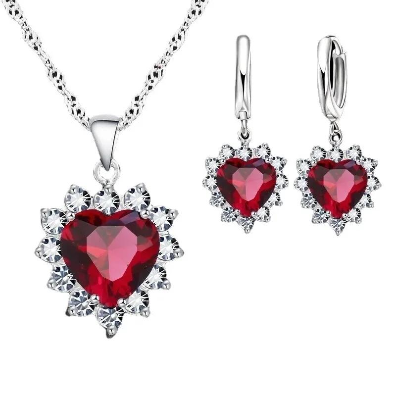 Exquisite Heart-shaped Necklace Earrings Jewelry Set for Women Charm Ladies Jewelry Bridal Accessory Set Romantic Gifts